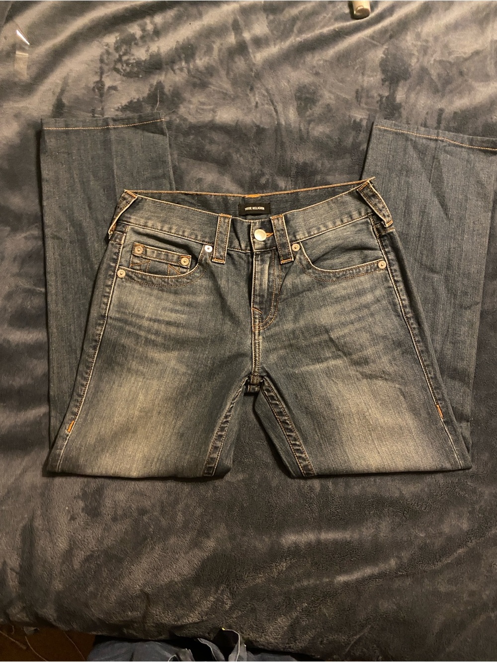 True Religion Women's Faded Blue Straight Leg Jeans
